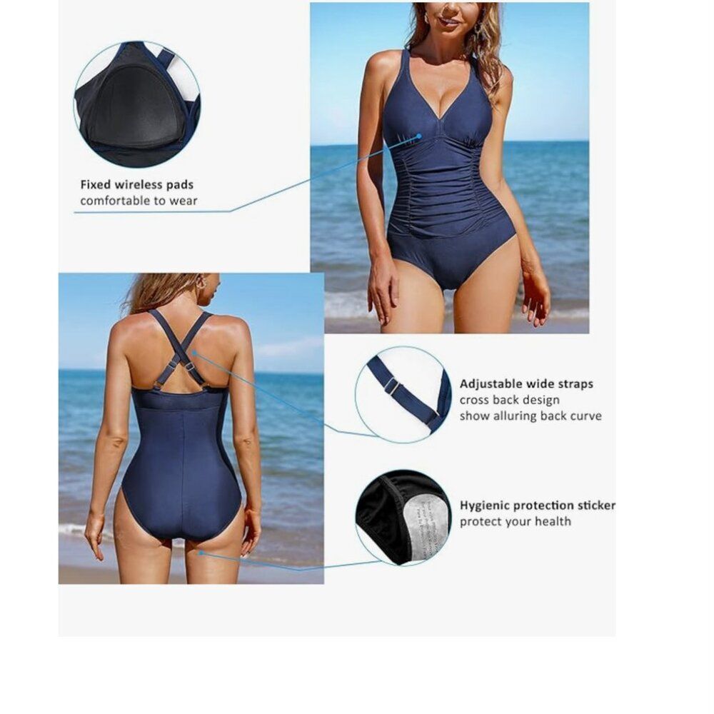 Womens‎ Tummy Control One Piece Ruched Swimsuit - Picture 2 of 4